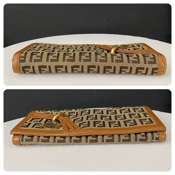 FENDI Zucca Canvas Leather Long Wallet Brown - Picture 9 of 13